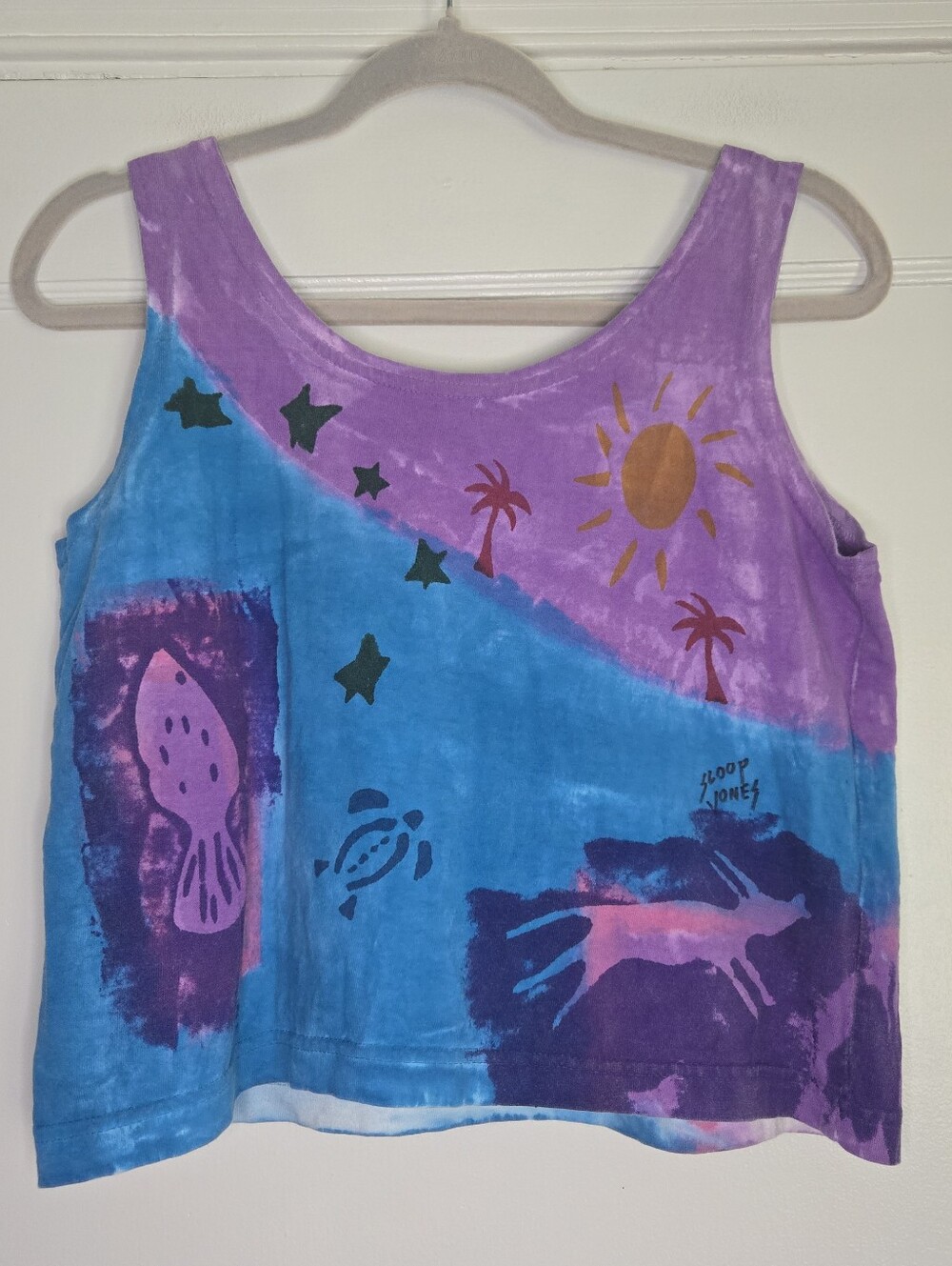 Sloop Jones Hand Painted St. John Virgin Island Blue & Purple Cropped Tank Women